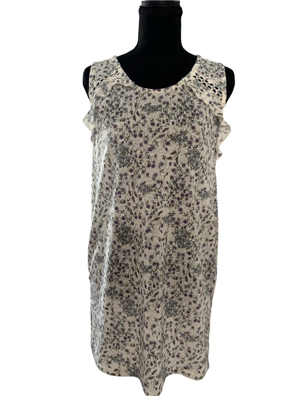next Cream Floral Sleeveless Tunic with Purple Blue and Green Accents
